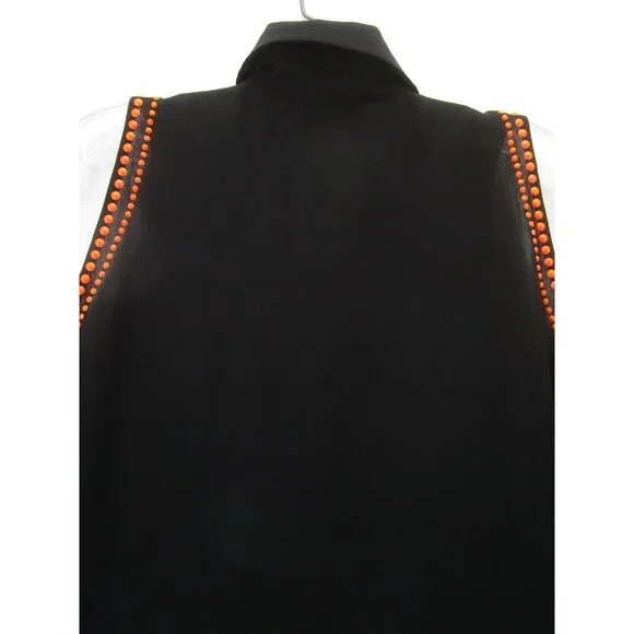 Sandro Top 3 Paris Blouse Studded Button Up Collared Career Large - Picture 7 of 11